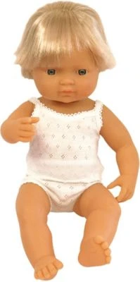 Miniland Babypuppe Europäischer Junge, Blond, 38 Cm