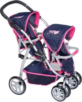 KNORRTOYS.COM Zwillingspuppenwagen Milo - Flying Hearts Blue Pink 4 KNORRTOYS.COM Zwillingspuppenwagen Milo - Flying Hearts Blue Pink – Bild 2