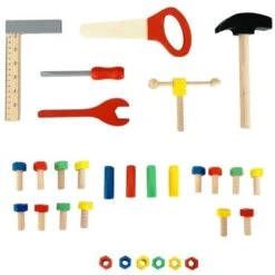 LEO & EMMA Werkbank Holz Kinderwerkbank Mit Werkzeug Aus Holz, Blau Lackiert, 50tlg -Kinder Verkauf 24097766 02