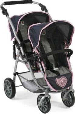 CHIC 2000 Tandem-Buggy Puppenzwillingswagen VARIO, Melange Grau-navy