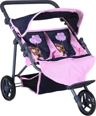 KNORRTOYS.COM Zwillingspuppenwagen Duo - Navy Pink Bear 3 KNORRTOYS.COM Zwillingspuppenwagen Duo - Navy Pink Bear