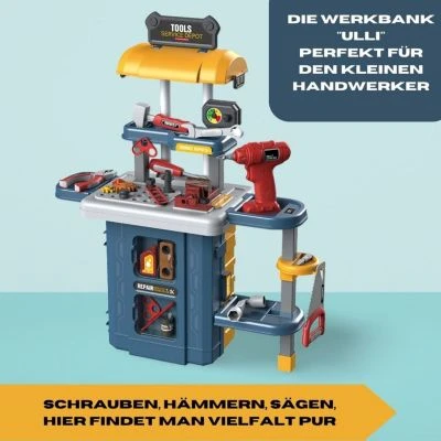 Coemo Kinder Werkbank Ulli - Werkzeugbank Kinder Mit Werkzeug Und Bauteilen - Schrauben, Sägen, Hämmern 4 Coemo Kinder Werkbank Ulli - Werkzeugbank Kinder Mit Werkzeug Und Bauteilen - Schrauben, Sägen, Hämmern – Bild 2