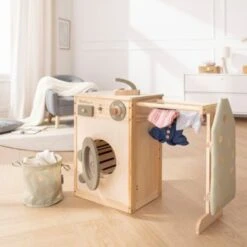 Howa Kinderwaschmaschine Aus Holz Mit Wäscheleine, Bügelbrett, Wäschekorb Und Bügeleisen -Kinder Verkauf 28478912 04