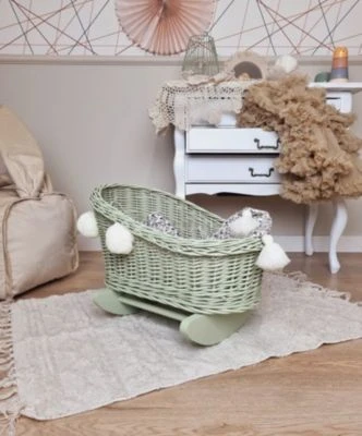 TinaForKids Puppenwiege Aus Weiden Mit Bettwäscheset, Puppenbett Grün/Weiß 3 TinaForKids Puppenwiege Aus Weiden Mit Bettwäscheset, Puppenbett Grün/Weiß