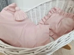 TinaForKids Puppenwiege Aus Weiden Mit Bettwäscheset, Puppenbett Weiß/Rosa -Kinder Verkauf 29721283 04