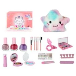 Enbaoxin Kinderschminkspielzeug-Set Kinderschminkset Mädchen Mit Schminkkoffer, Kindermädchen Plüschtasche Kinderschminkspielzeug Geschenk Für Mädchen 3 5 8 Jahre